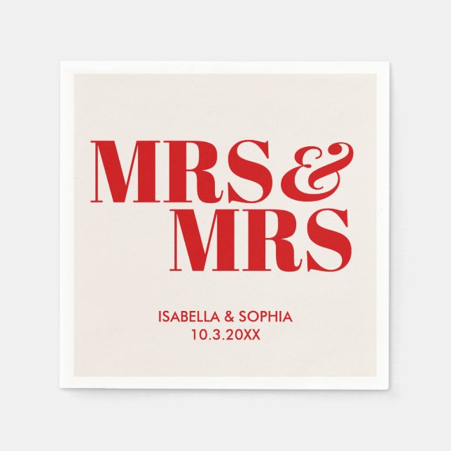 Red Mrs & Mrs Bride Personalised Wedding Napkins (Front)