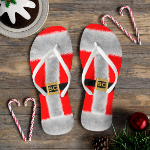 Red Mrs Santa Costume Funny Christmas in July Jandals