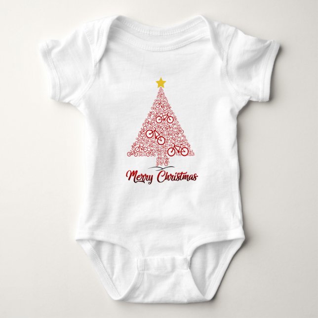 Red Mtb Bicycle Christmas Tree Merry Christmas Baby Bodysuit (Front)