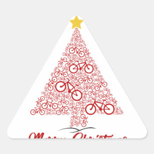 Red Mtb Bicycle Christmas Tree Merry Christmas Triangle Sticker