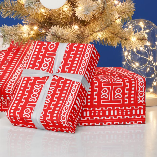Red Mud Cloth Pattern Wrapping Paper (Holidays)