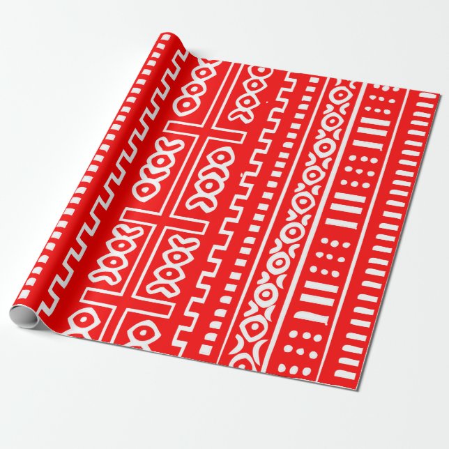 Red Mud Cloth Pattern Wrapping Paper (Unrolled)