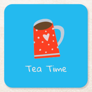Red Mug Tea Time Paper Coaster