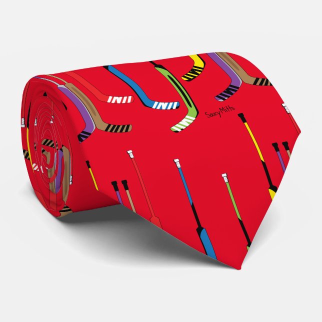 Red Multi Colour Hockey Goalie Sticks Tie (Rolled)