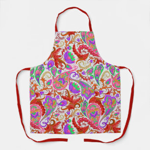 Red Multi-Colour Paisley Vintage Floral Flourish Apron