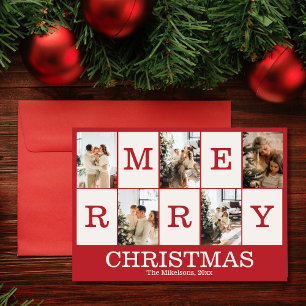 Red Multi Photo Personalised Merry Christmas Holiday Card