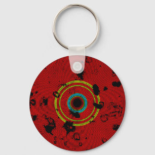 RED Multicolor Vinyl Disc Texture Pattern Key Ring
