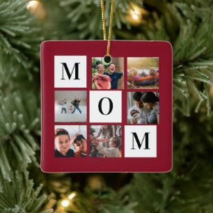 Red Mum Colorblock Photo Collage Personalised Ceramic Ornament