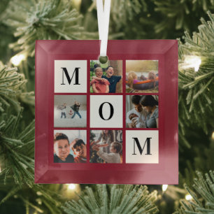 Red Mum Colorblock Photo Collage Personalised  Glass Tree Decoration