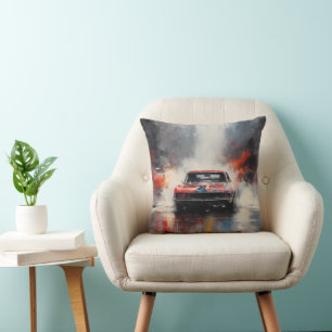 Red Muscle Car head on Cushion