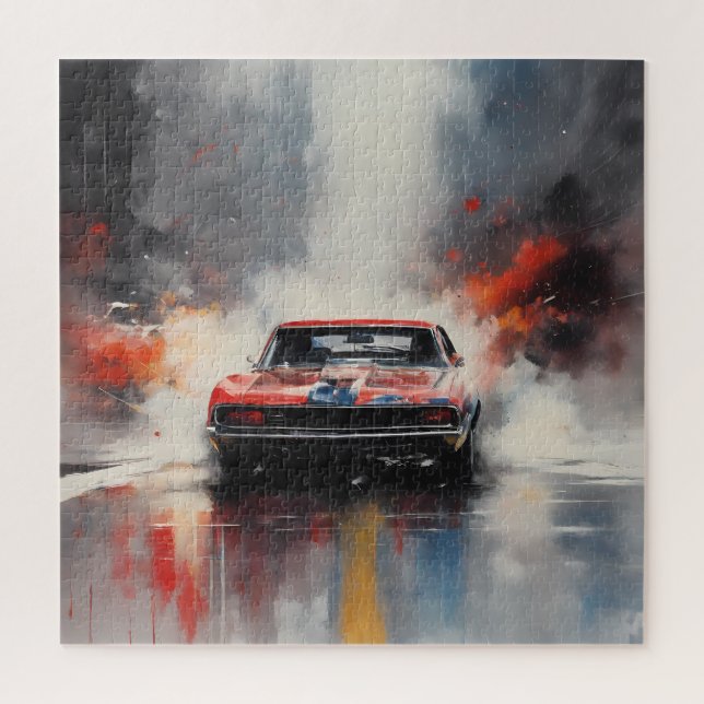 Red  Muscle Car head on Jigsaw Puzzle (Vertical)