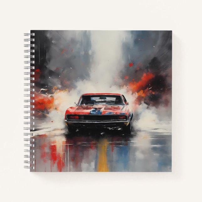 Red  Muscle Car head on Notebook (Front)