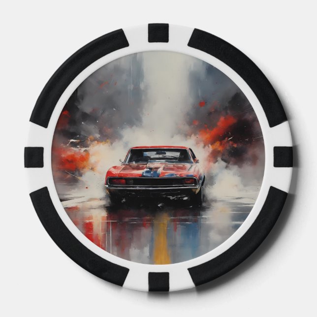 Red  Muscle Car head on Poker Chips (Front)