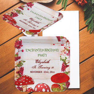 Red Mushroom Berry Garden Toadstool Birthday Party Paper Plate