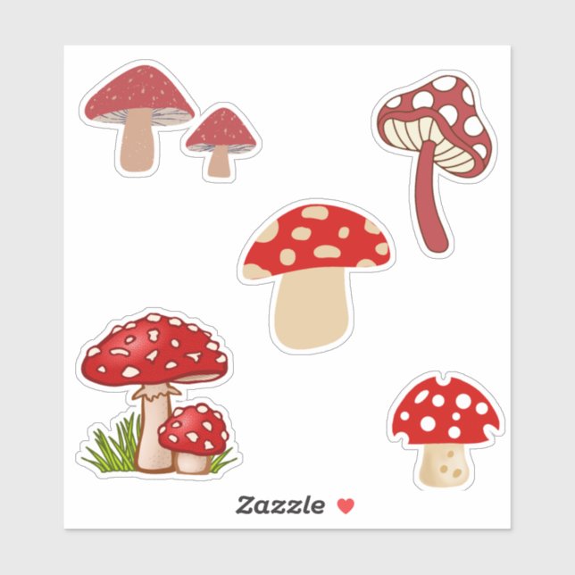 Red Mushroom Custom-Cut Vinyl Sticker (Sheet)