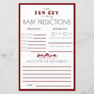 Red Mushroom Fun Guy Baby Shower Prediction Game