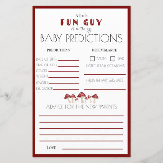Red Mushroom Fun Guy Baby Shower Prediction Game