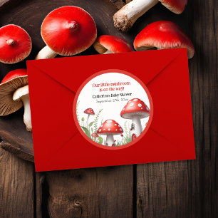 Red Mushroom Fungi Woodland Baby Shower Classic Round Sticker