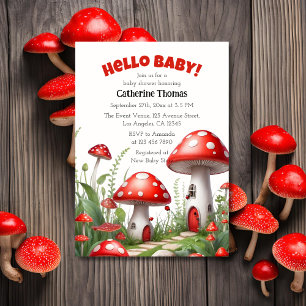 Red Mushroom Fungi Woodland Baby Shower Invitation