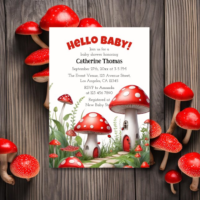 Red Mushroom Fungi Woodland Baby Shower Invitation (Creator Uploaded)