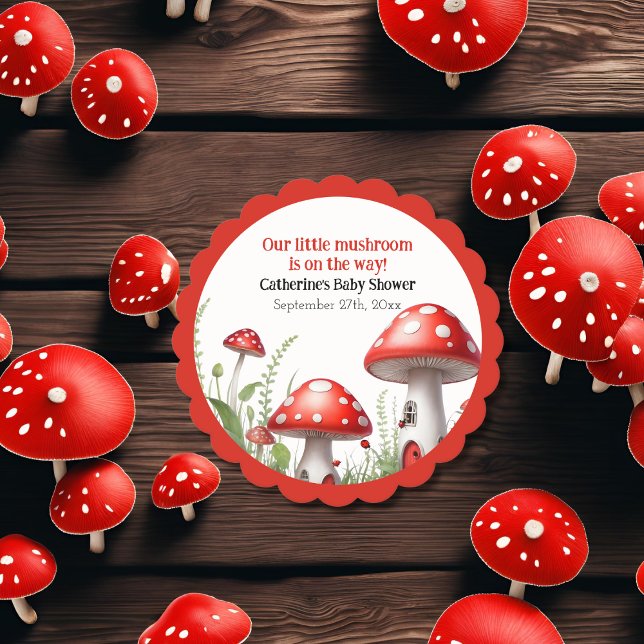 Red Mushroom Fungi Woodland Baby Shower Paper Coaster (Creator Uploaded)
