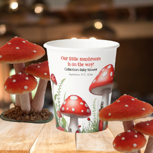 Red Mushroom Fungi Woodland Baby Shower Paper Cups