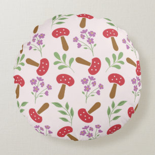 Red Mushroom Garden Round Pillow