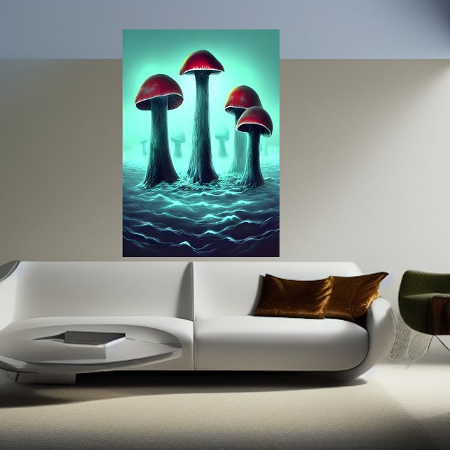Red Mushroom growing in the sea | AI Art Poster (Creator Uploaded)