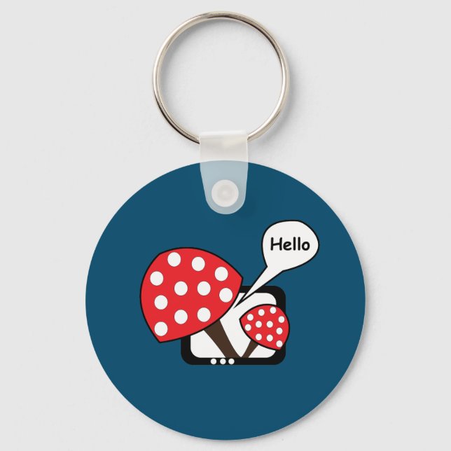 Red Mushroom Saying Hello From Television Key Ring (Front)