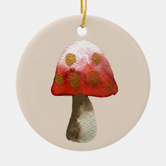 Red mushroom toadstool magic ceramic tree decoration (Front)