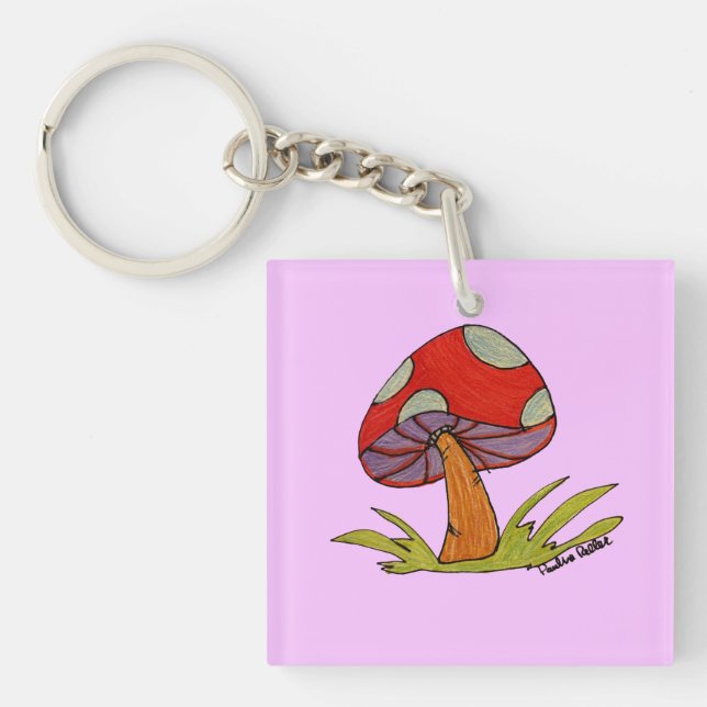 Red Mushroom with purple background Key Ring (Front)