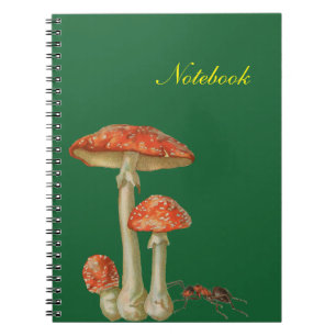 Red mushrooms white spotted and ant spiral notebook