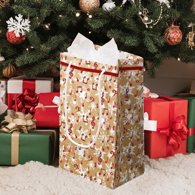 Red music and snow on paper bag look (Creator Uploaded)