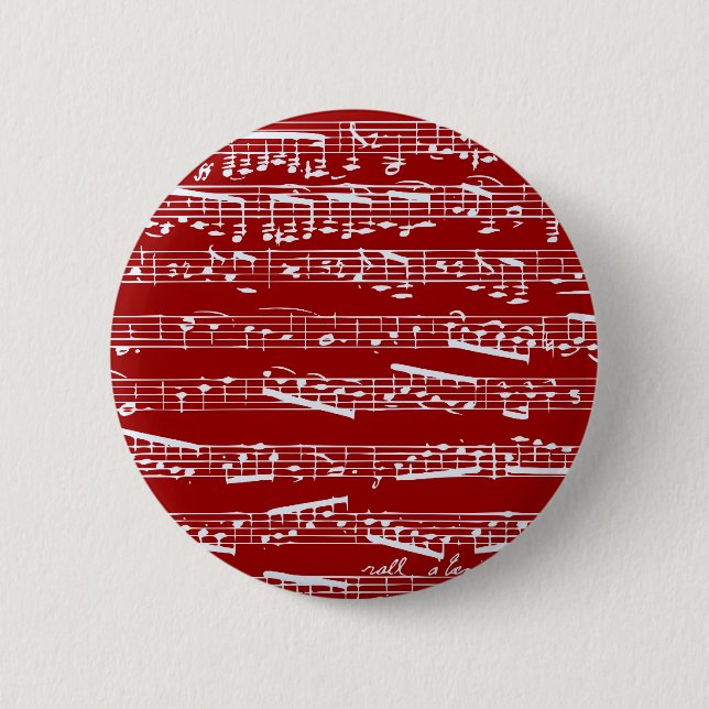 Red music notes 6 cm round badge (Front)