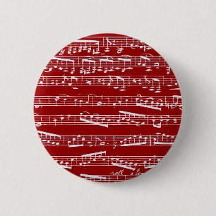 Red music notes 6 cm round badge