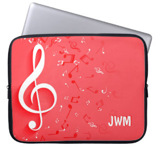 Red Music Notes and Custom Monogram Laptop Sleeve