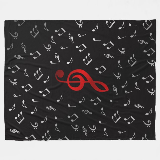 red music notes and silver black fleece blanket (Front (Horizontal))