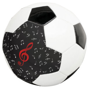 red music notes in black soccer ball