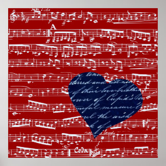 Red music notes poster
