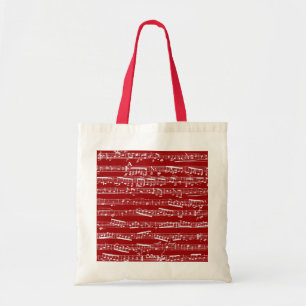 Red music notes tote bag