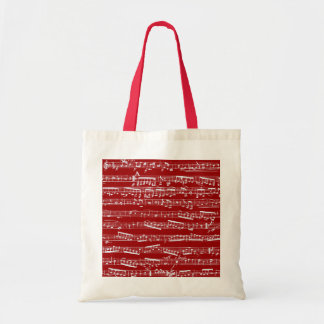 Red music notes tote bag