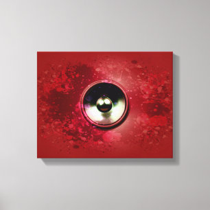 Red music speaker and splattered paint canvas print