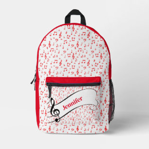 Red music theme personalised printed backpack