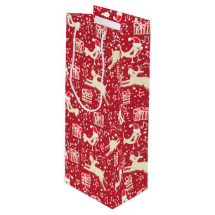 Red musical bird & reindeer Christmas gift bag