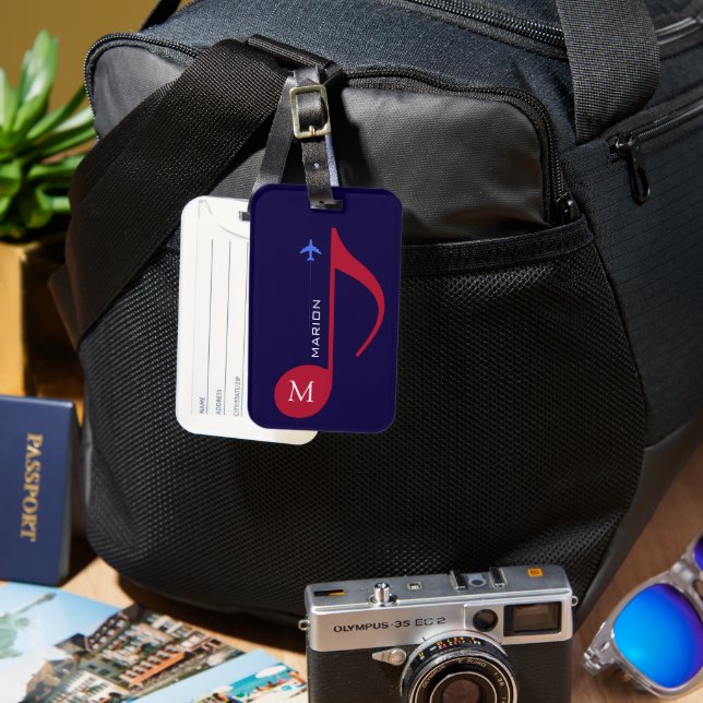 Red Musical Note / named Luggage Tag (Front & Back)