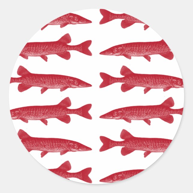 Red Muskie Fish Classic Round Sticker (Front)