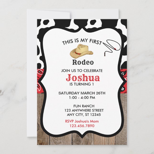 Red My First Rodeo Cowboy Western Birthday Invitation (Front)