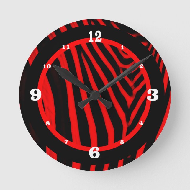 Red n Black Zebra Stripes Numbered Round Clock (Front)