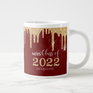 Red n Gold Glitter Drips High School Class of 2021 Large Coffee Mug