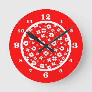 Red n White Flowers Round Clock